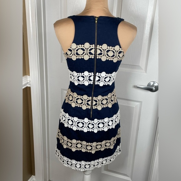 Lilly Pulitzer Navy White Gold Augusta Shift Blue with Lace Trim Cocktail Dress - Picture 10 of 14